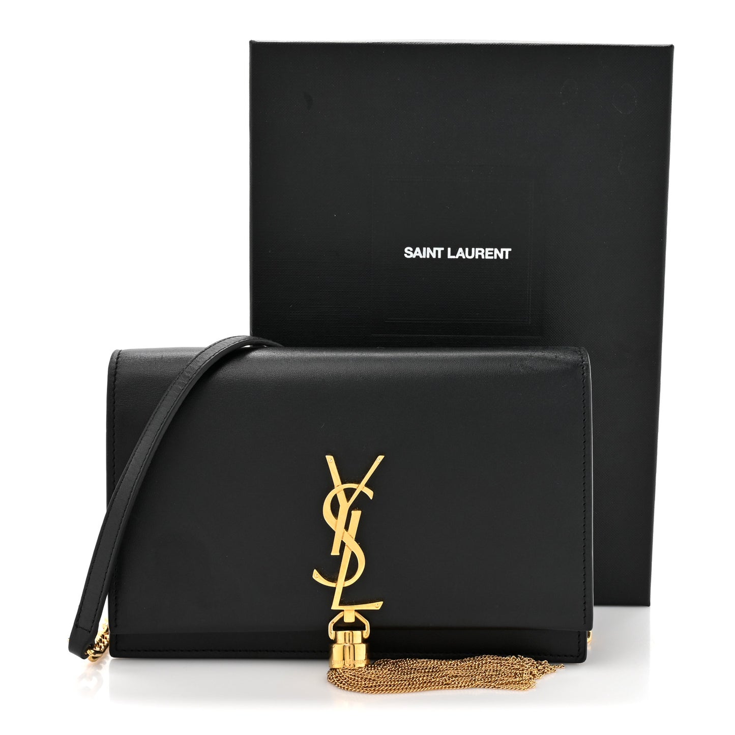 Smooth Calfskin Classic Monogram Kate Tassel Chain Wallet Black