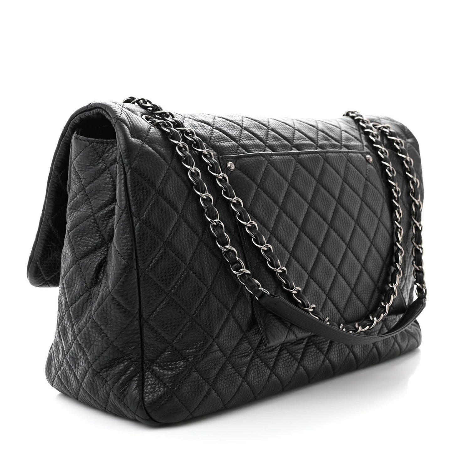 Calfskin Quilted XXL Travel Flap Bag Black