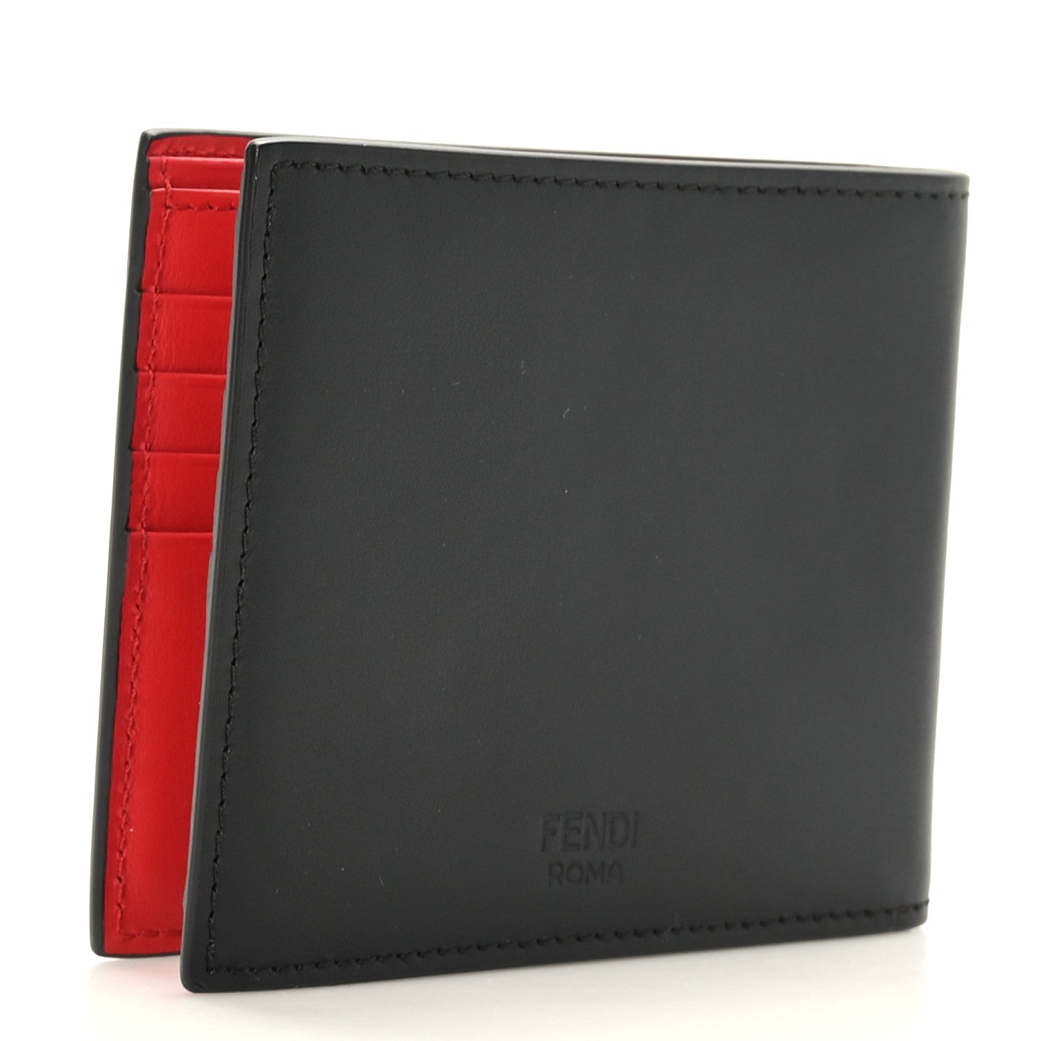 Fendi Vitello Century Monster Eyes Inlay Bi-Fold Wallet Black Giallo Rosso 3 of 6