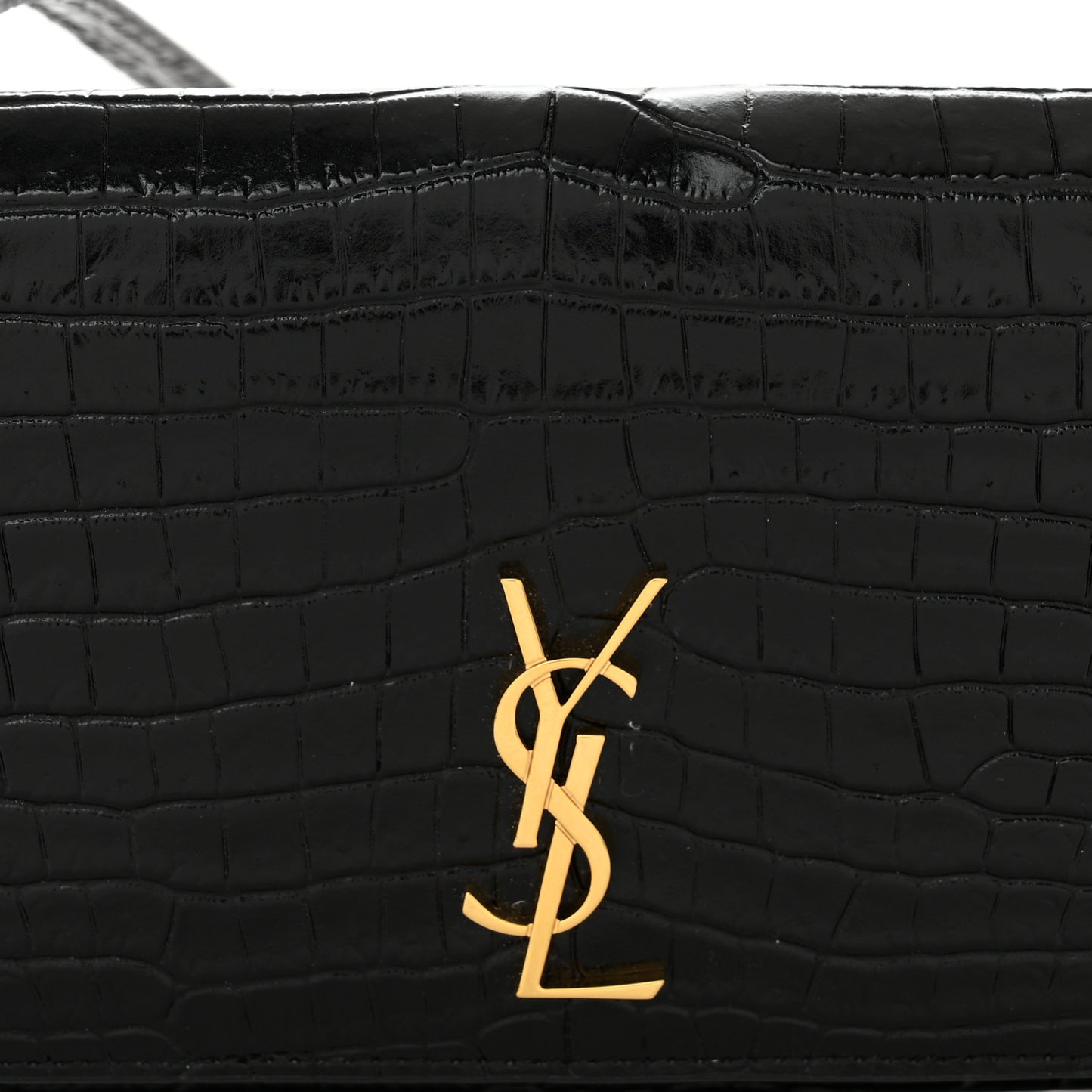 Crocodile Embossed Monogram Phone Holder Crossbody Black