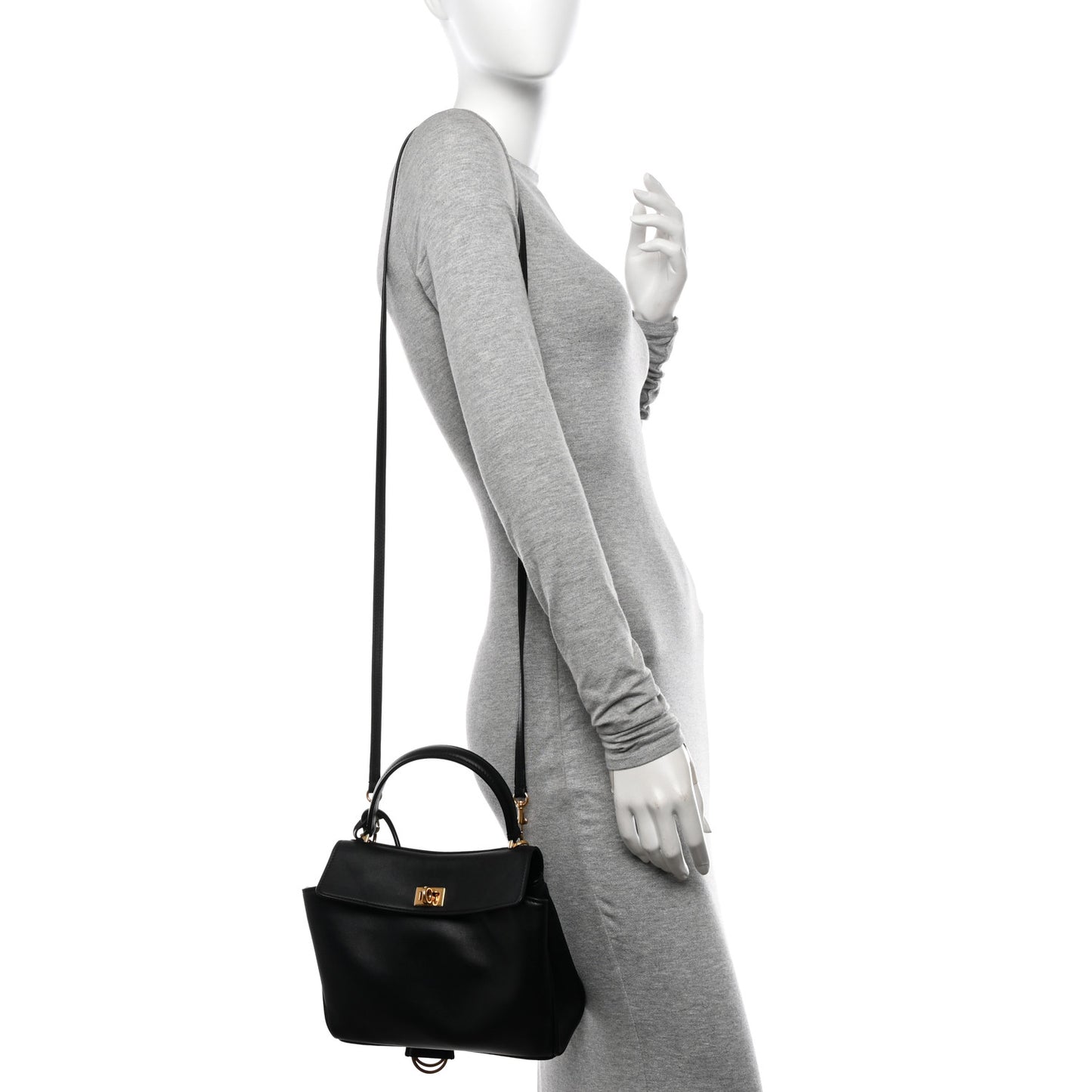 Natural Smooth Calfskin Mini Rodeo Top Handle Handbag Black