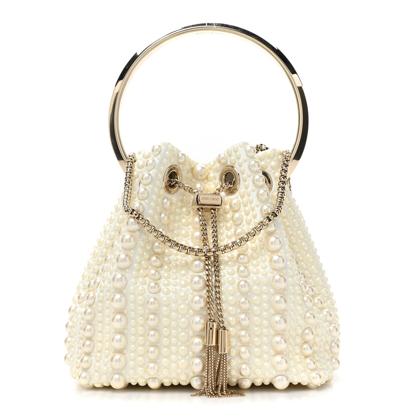 Satin Pearl Embellished Bon Bon Bag Ivory