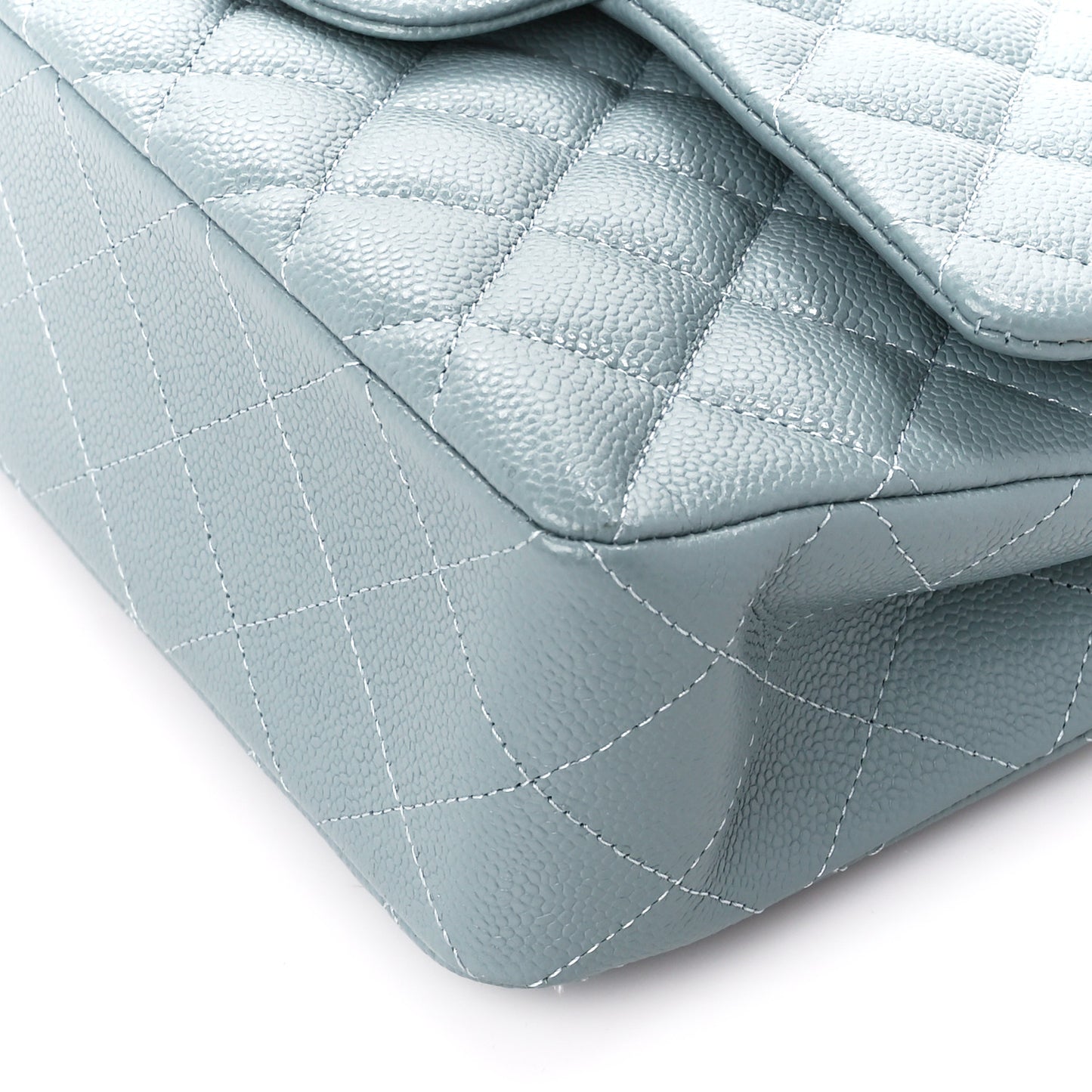 Caviar Quilted Small Double Flap Light Blue