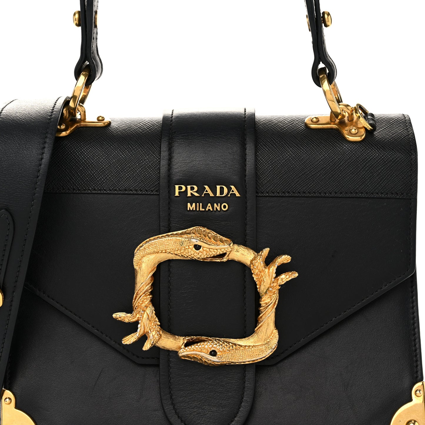 City Calf Saffiano Animalier Top Handle Bag Black