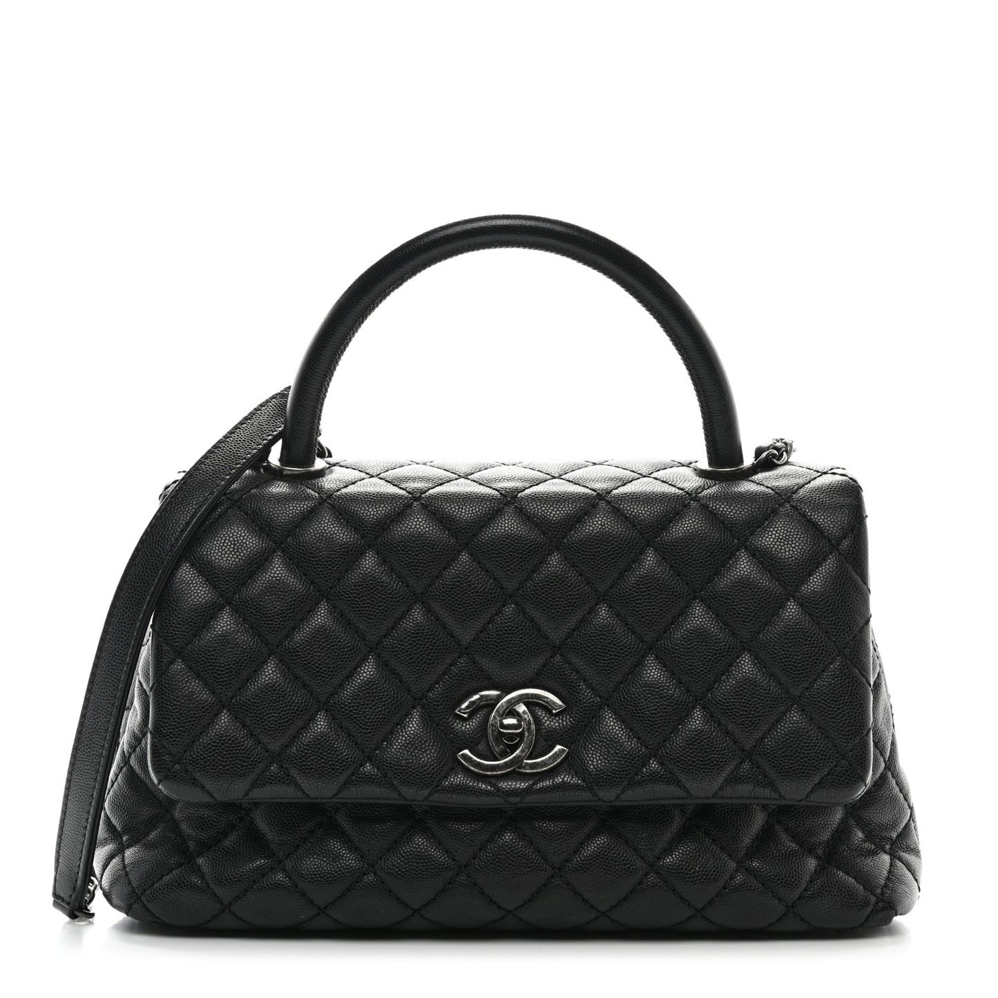 Caviar Quilted Small Coco Handle Flap Black