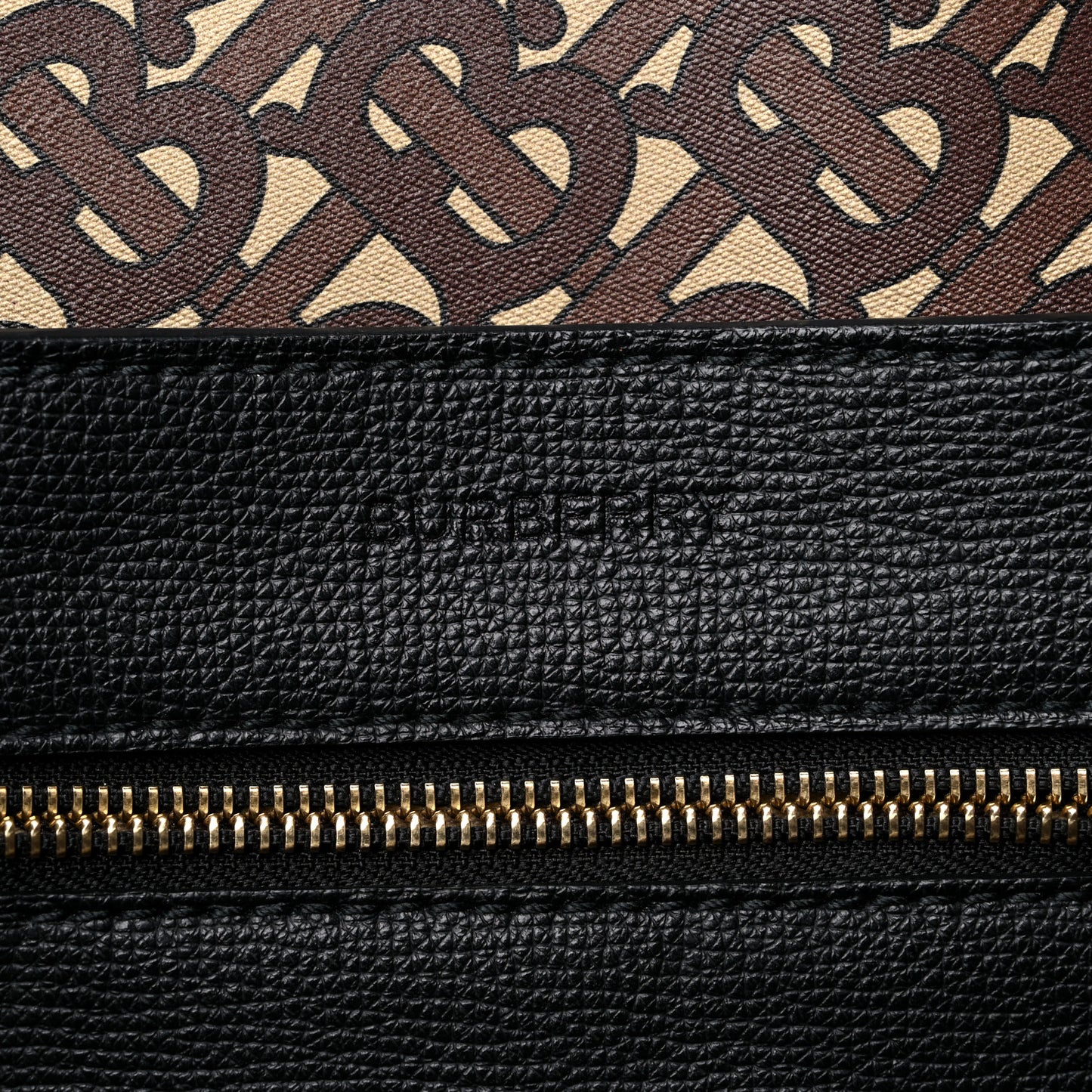 Calfskin TB Motif Embossed Medium Tote Black
