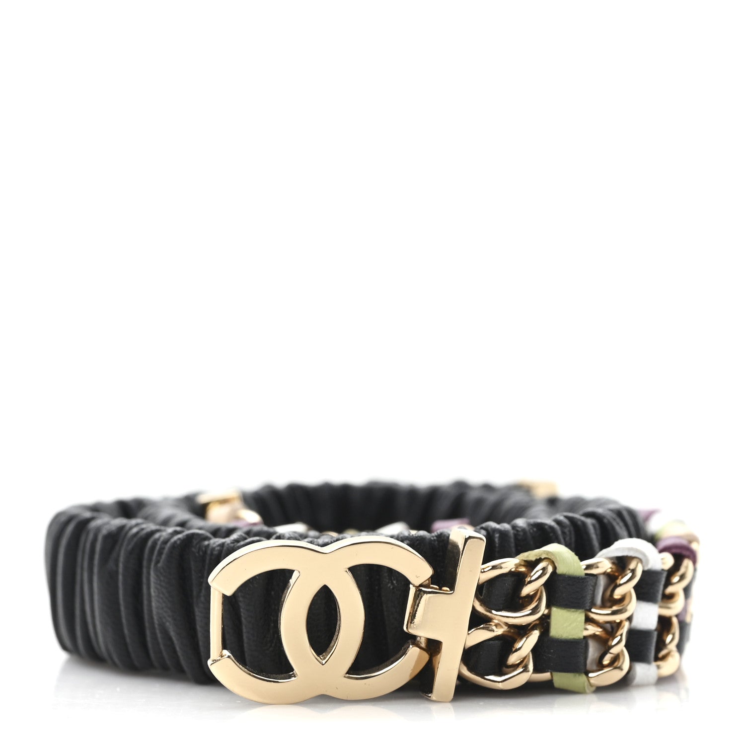 Chanel Lambskin Ruched Chain CC Belt 90 36 Black Multicolor