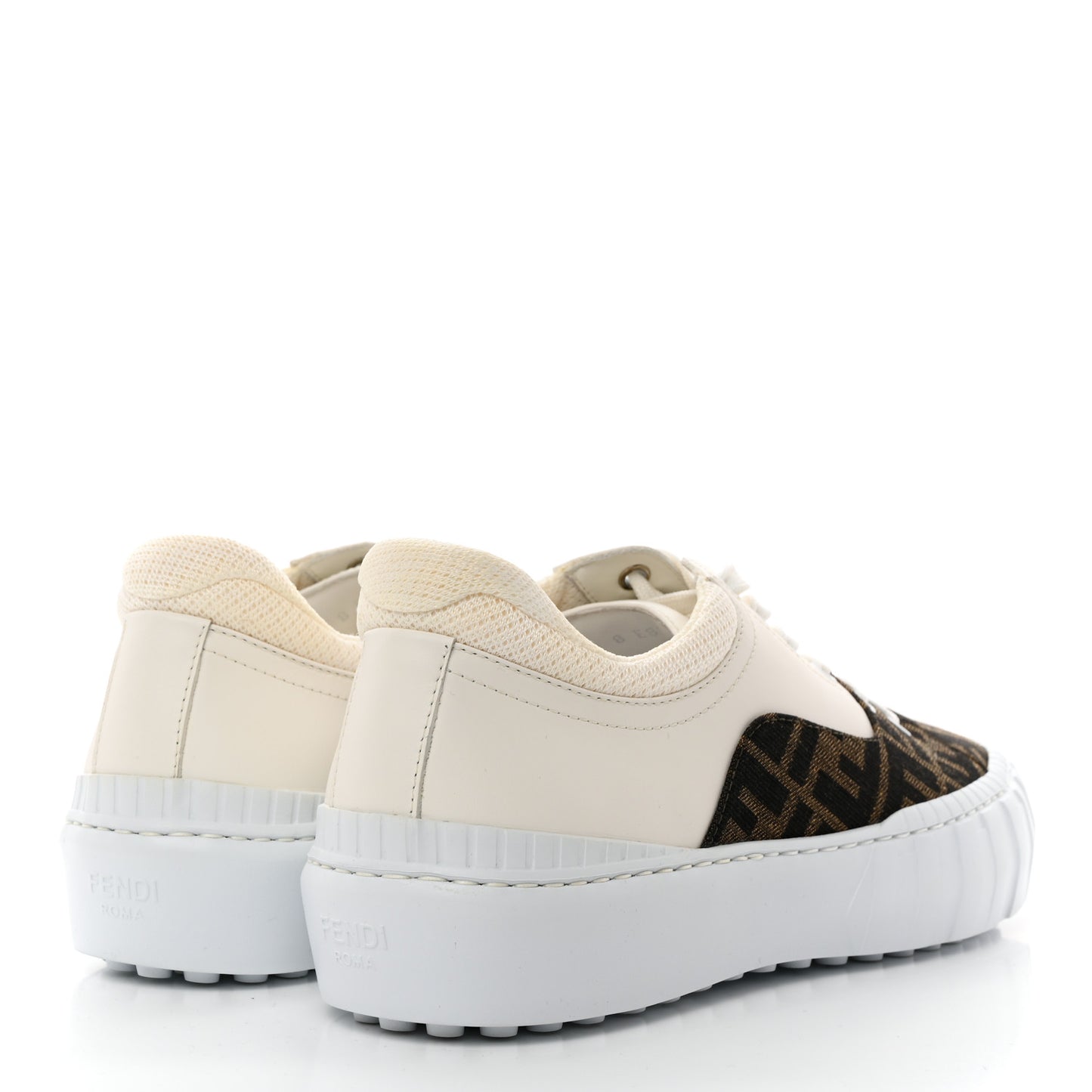 Fabric Jacquard Vitello Technical Fabric FF Womens Fendi Force Low Top Sneakers 39.5 Tobacco Black Ultrawhite White