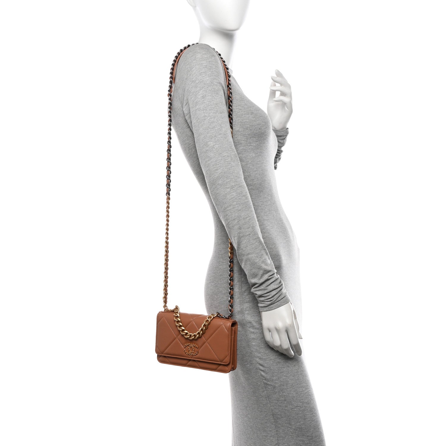 Chanel Lambskin Quilted Chanel 19 Wallet On Chain WOC Brown 2 of 12