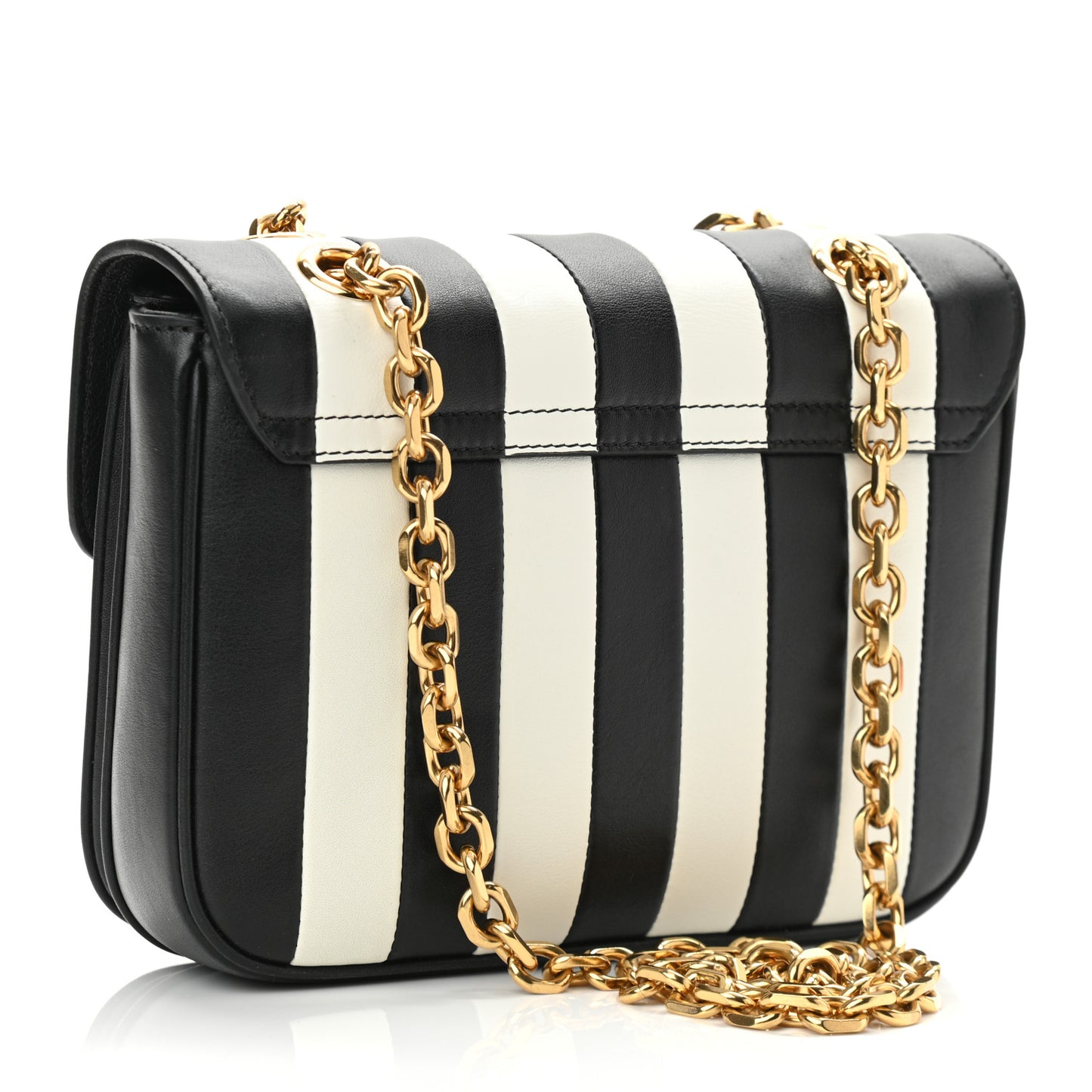 Shiny Calfskin Stripes Small C Bag Black