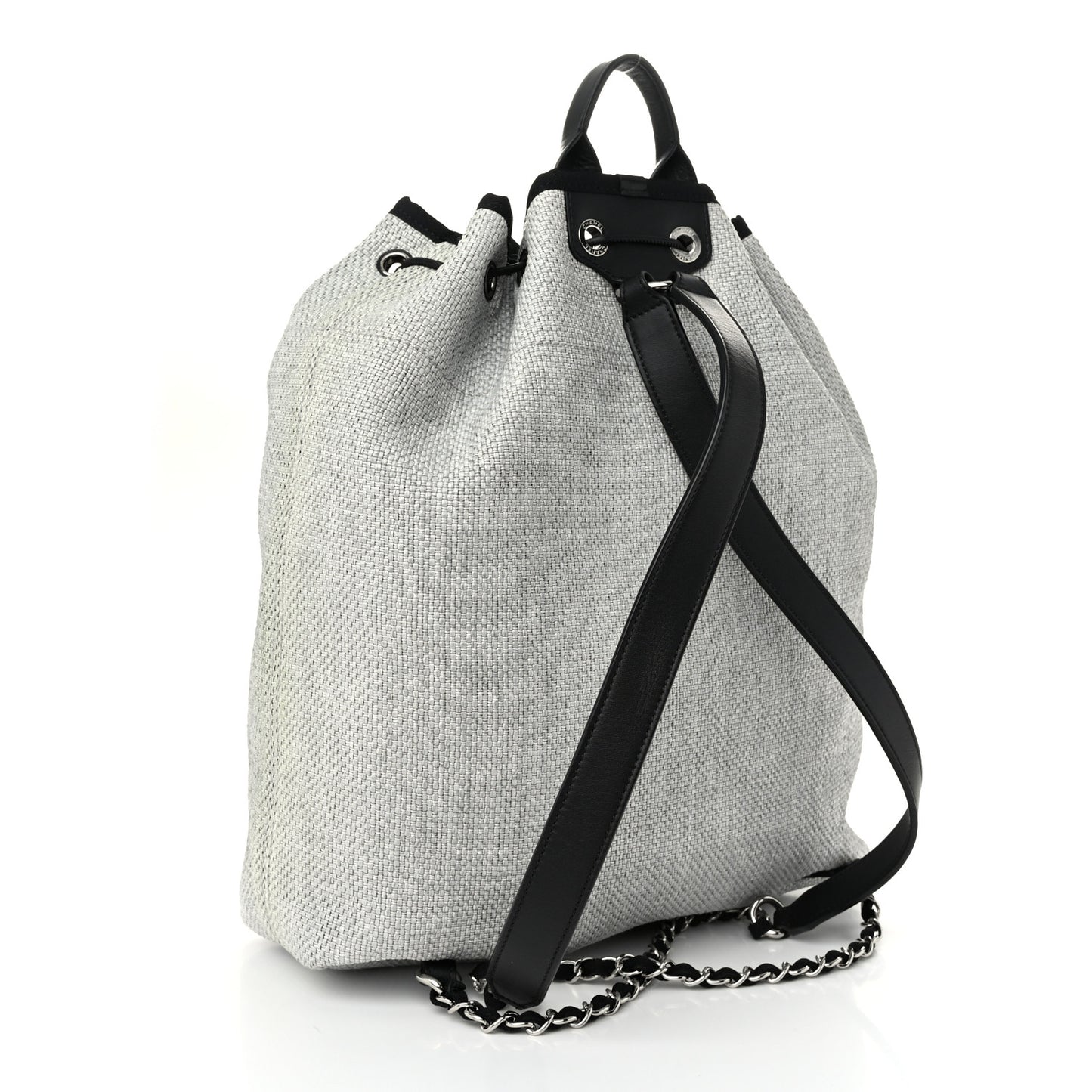 Woven Straw Raffia Large Deauville Backpack Grey Black