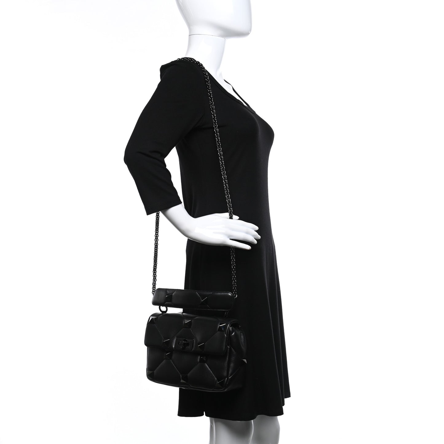 Nappa Monochrome Medium Roman Stud Shoulder Bag Black