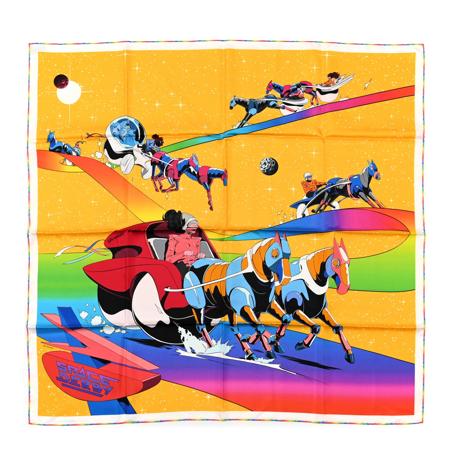 Silk Space Derby Scarf 90 Jaune Vif Vert Fluo Multicolor
