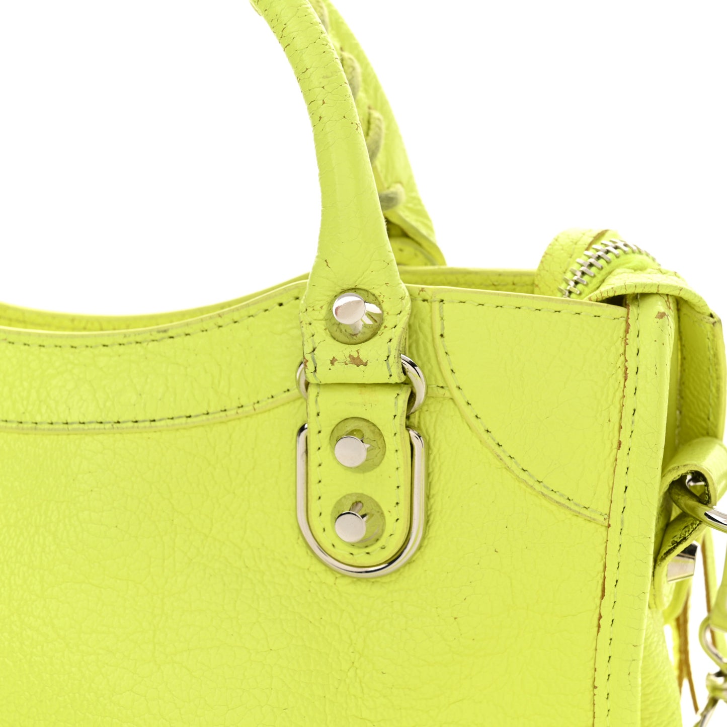 Chevre Silver Metallic Edge Hardware Mini City Acid Green