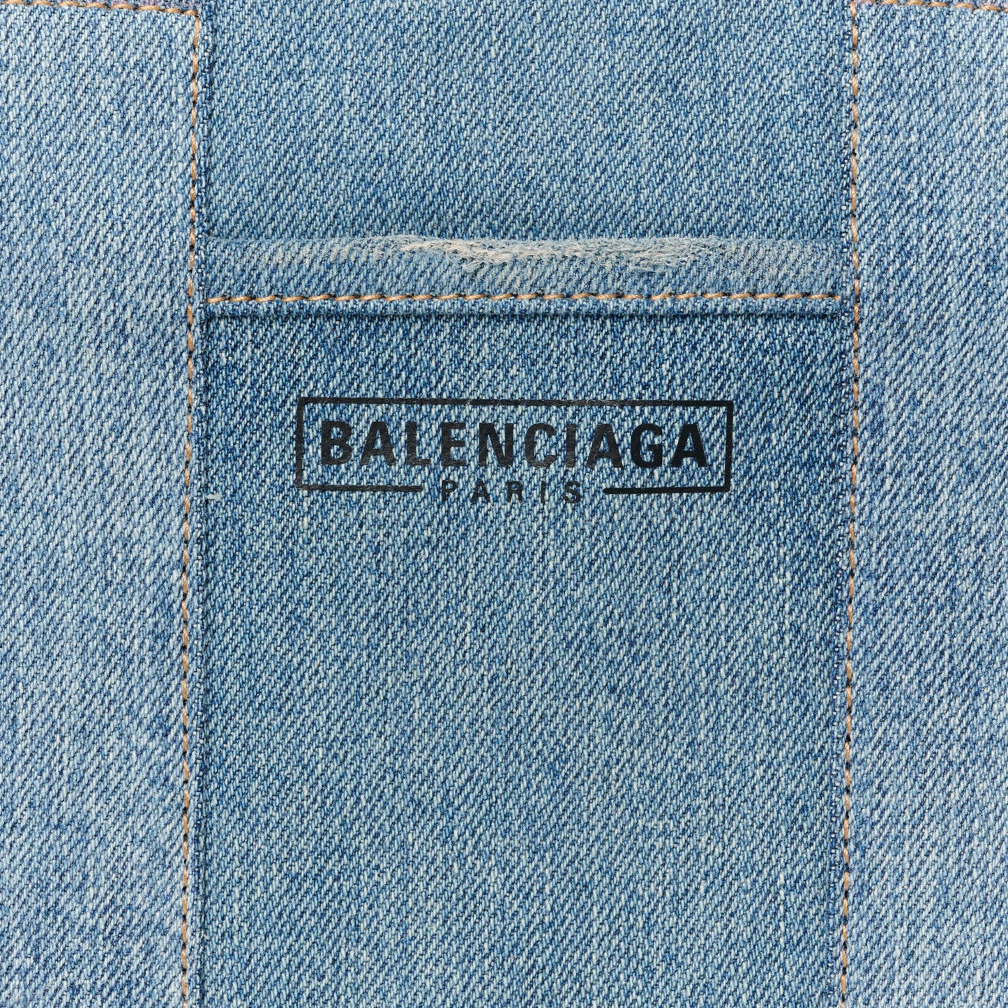 Washed Frayed Denim Logo Small Hardware Tote Blue