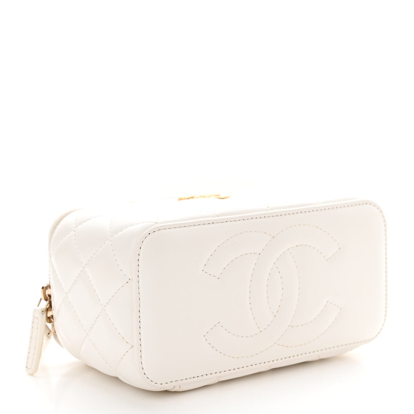Lambskin Quilted Small Pillow Crush Vanity Case With Chain White