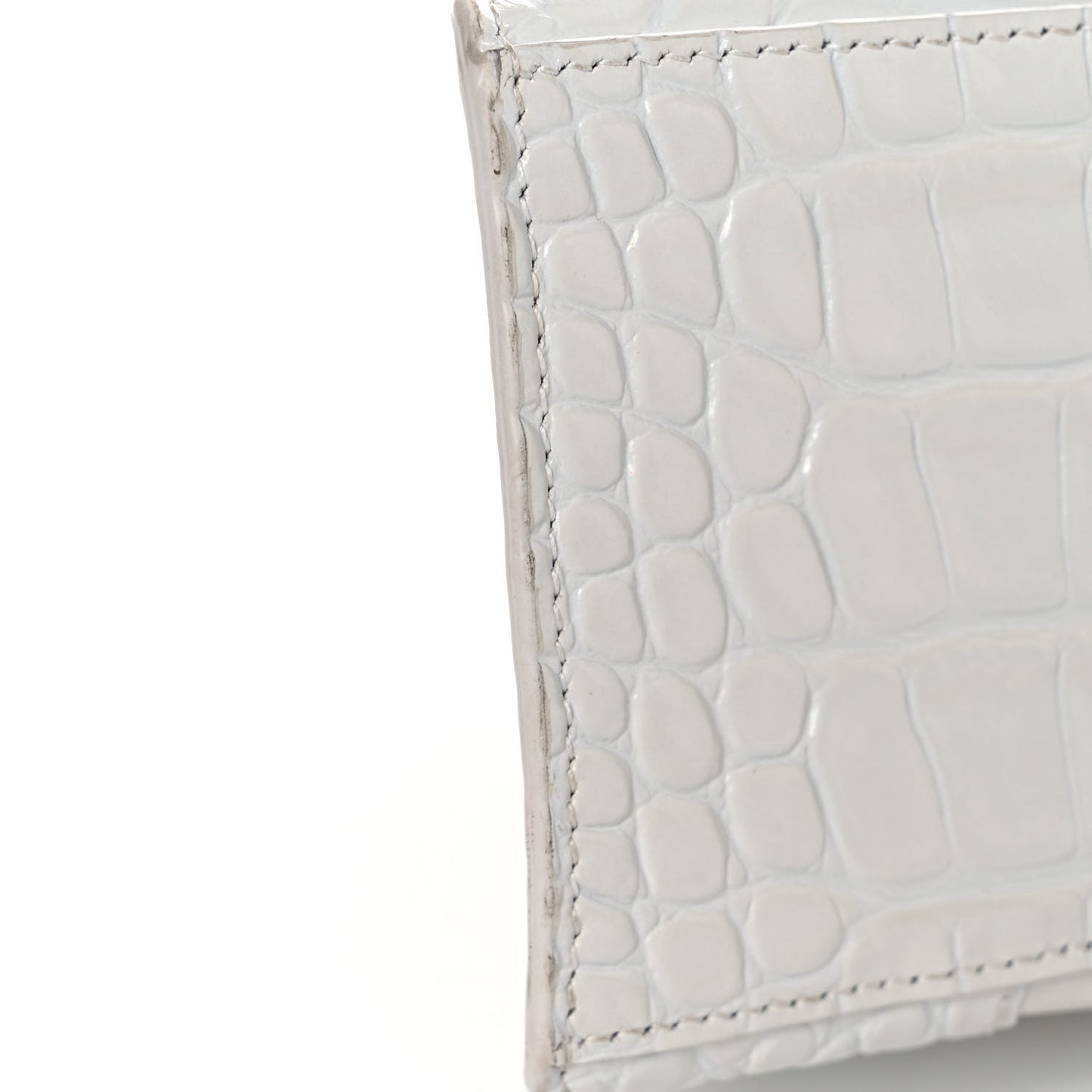 Calfskin Crocodile Embossed Small Hourglass Top Handle Bag White