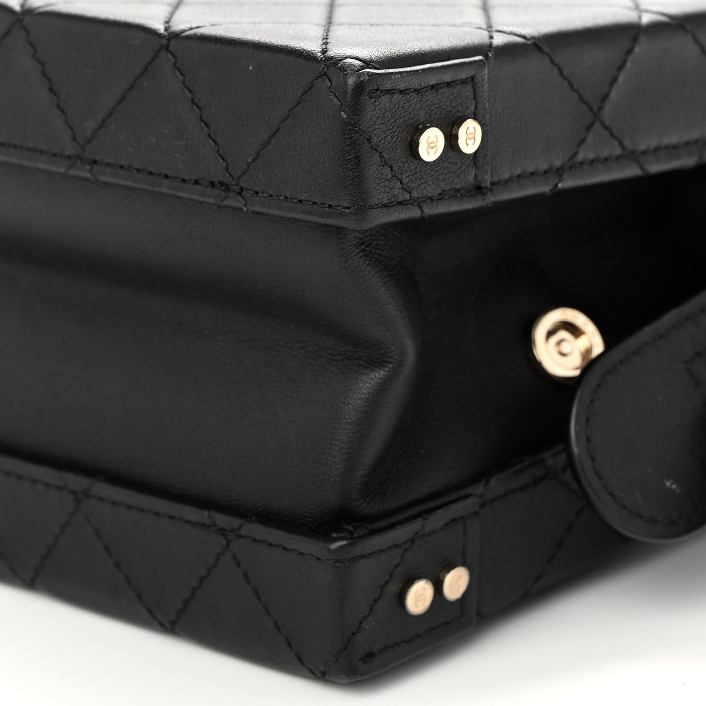 Calfskin Quilted Studded Square Vanity Case Black