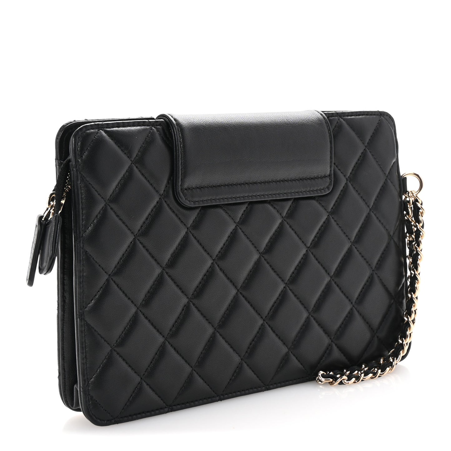 Lambskin Quilted CC Pouch Wristlet Black