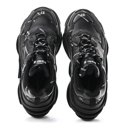 Technical Fabric Allover Logo Womens Triple S Sneakers 37 Black White