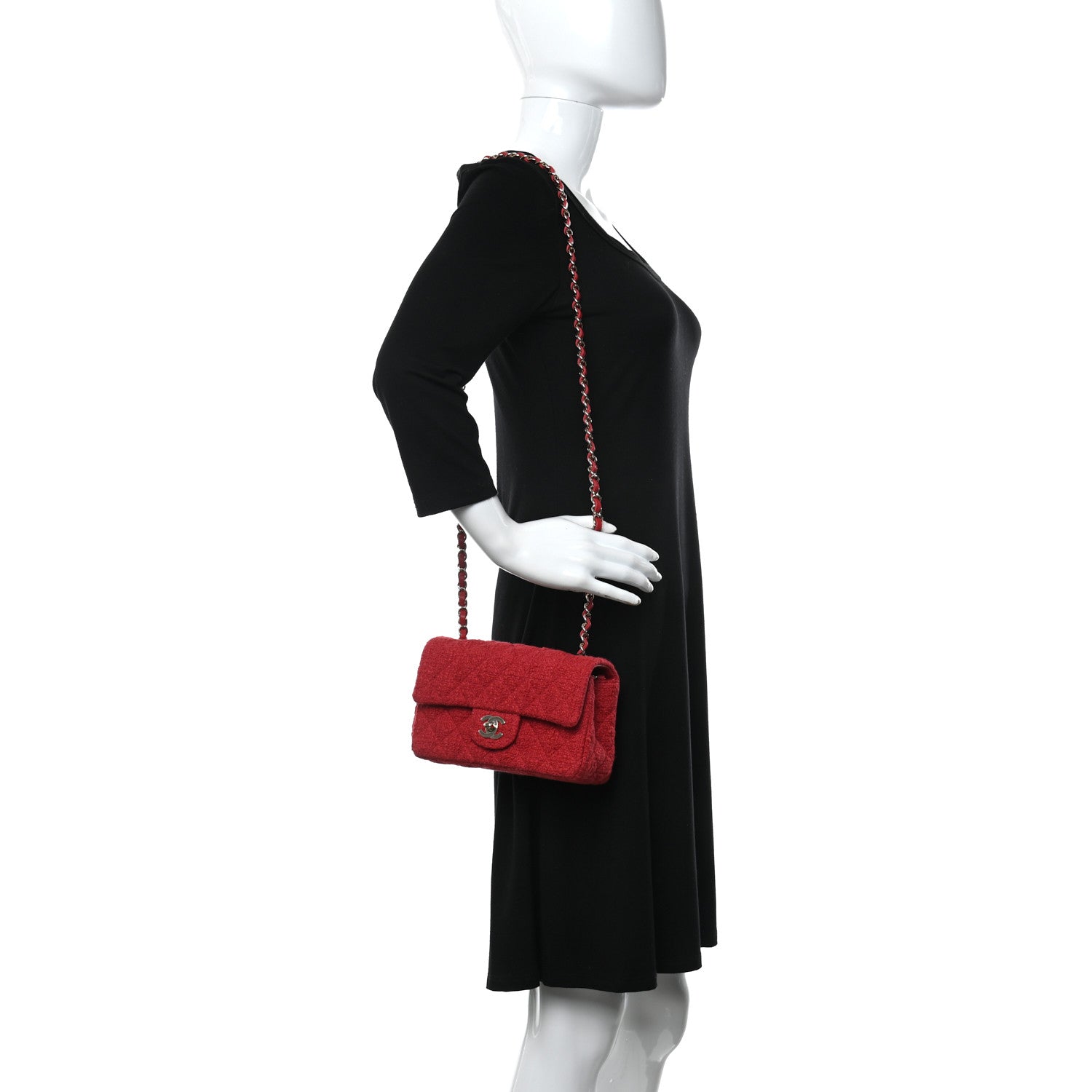 Chanel Tweed Quilted Mini Rectangular Flap Red Grey 2 of 9