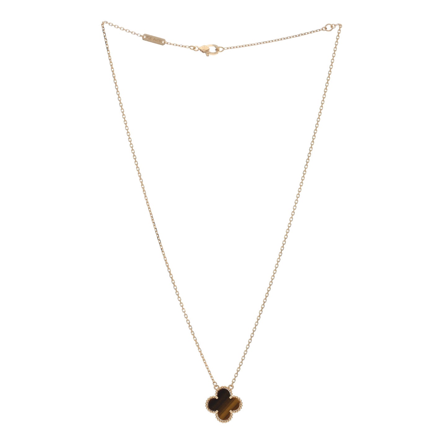18K Yellow Gold Tiger Eye Vintage Alhambra Pendant Necklace