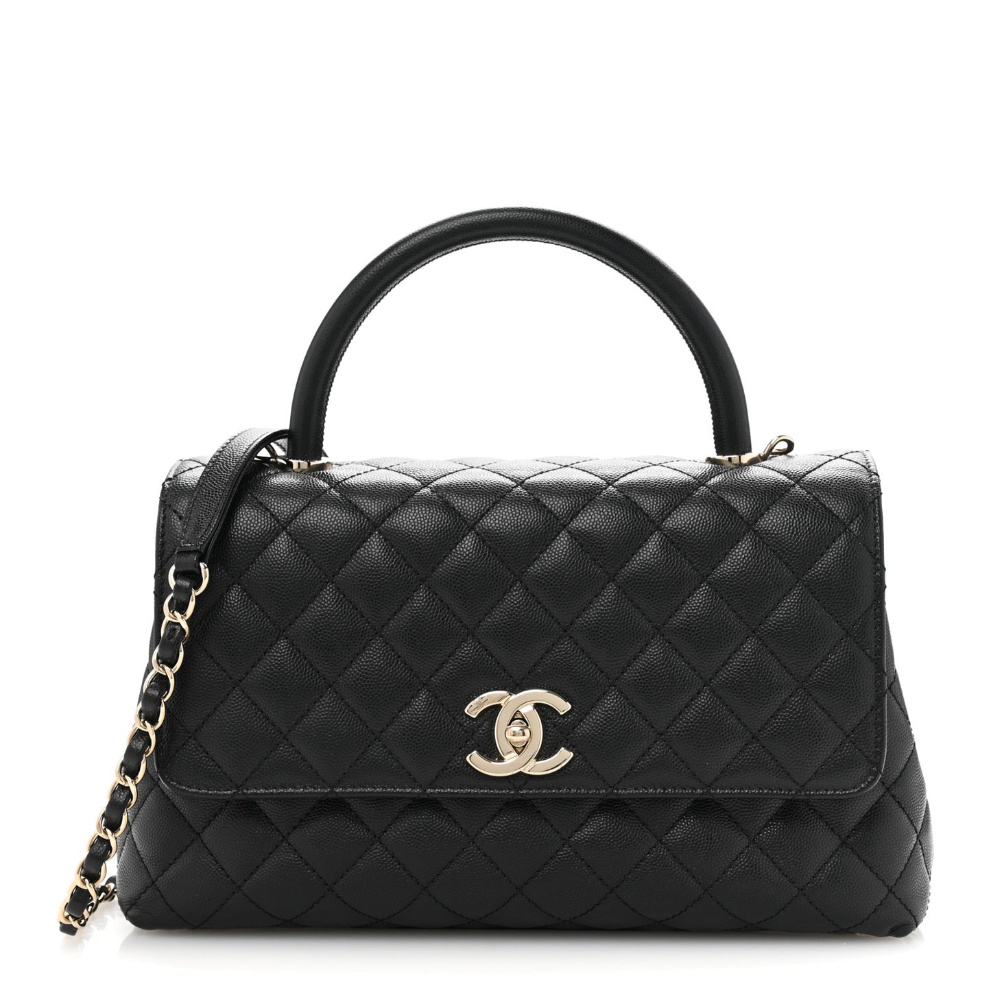Caviar Quilted Small Coco Handle Flap Black