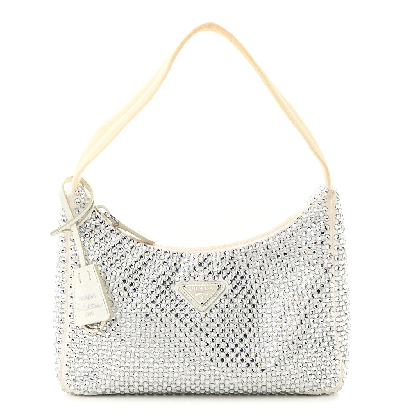Satin Crystal Mini Re-Edition 2000 Bag White