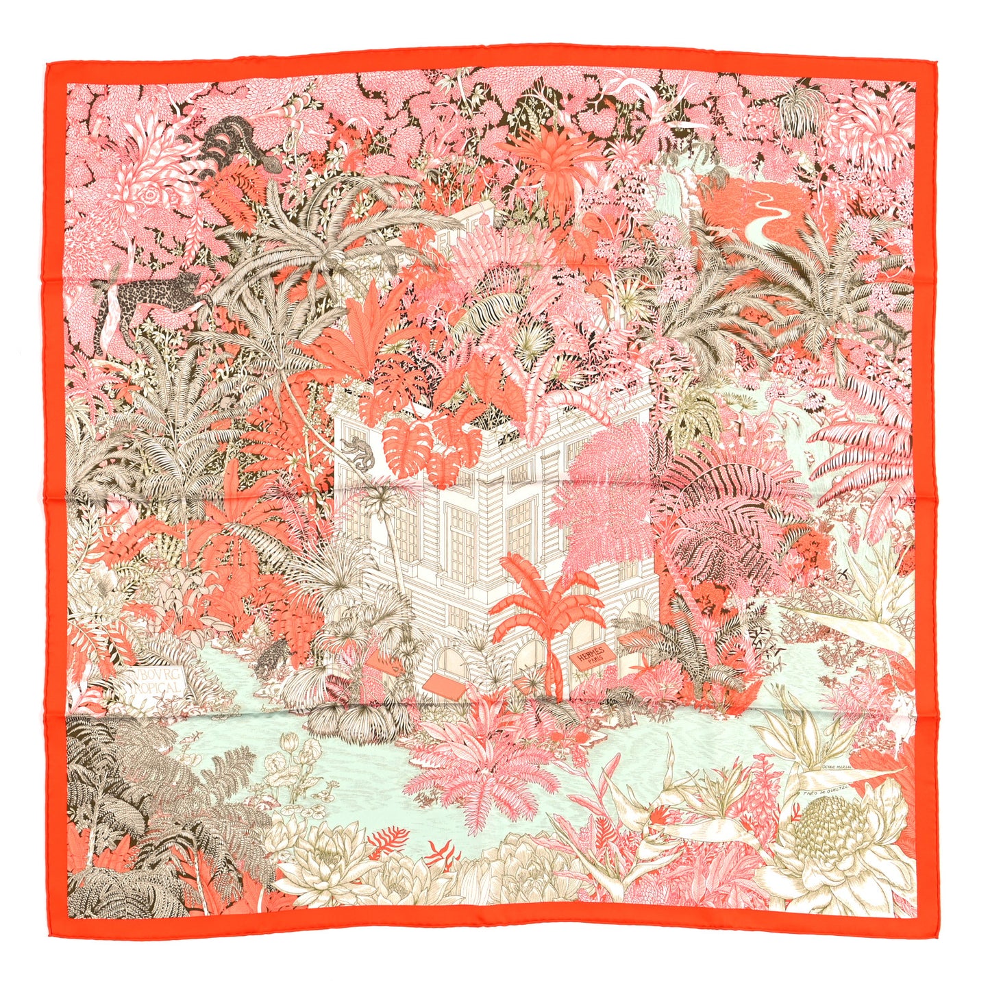 Silk Faubourg Tropical Scarf 90 Orange Kaki Saumon