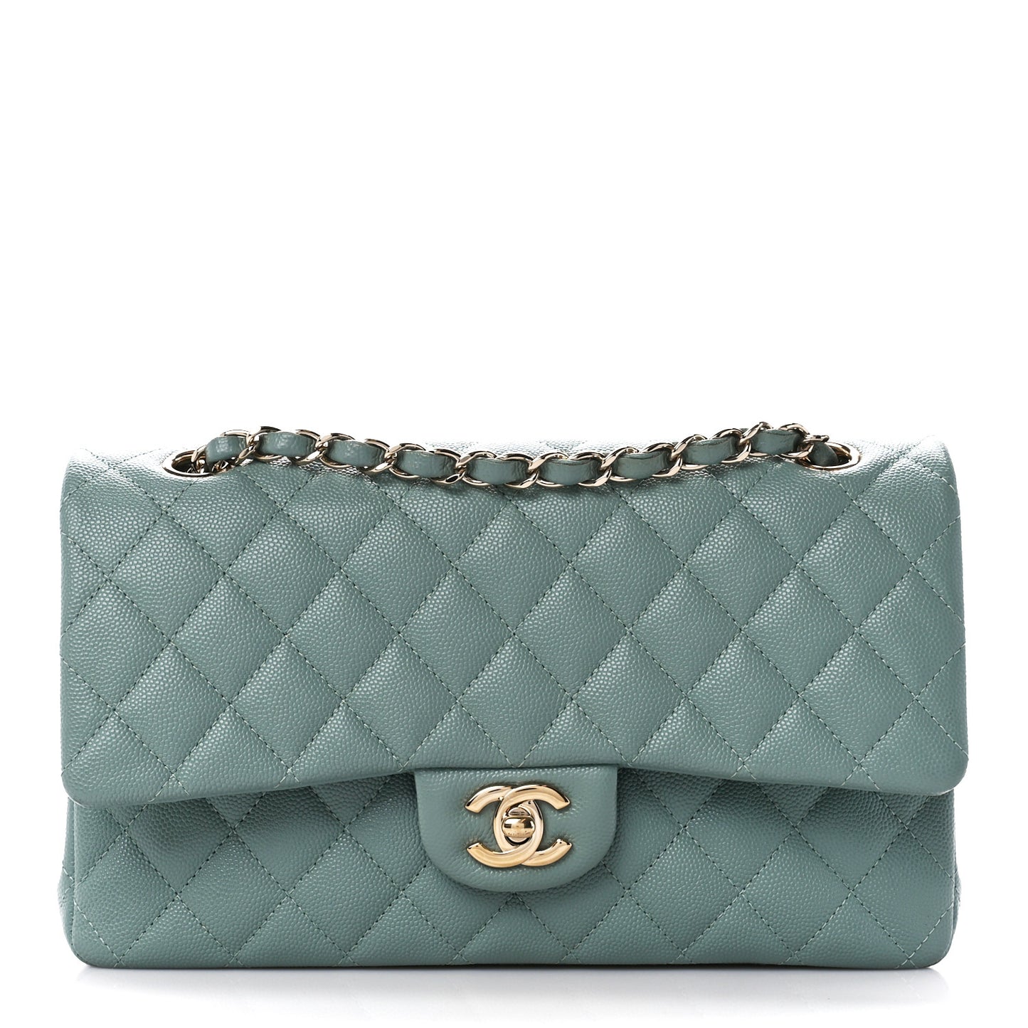 Caviar Quilted Medium Double Flap Light Blue