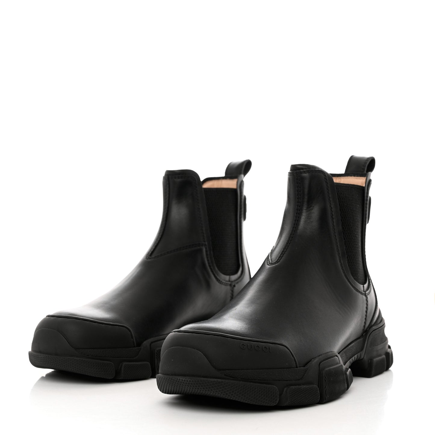 Calfskin Logo Mens Lug Sole Chelsea Ankle Boots 7 Black