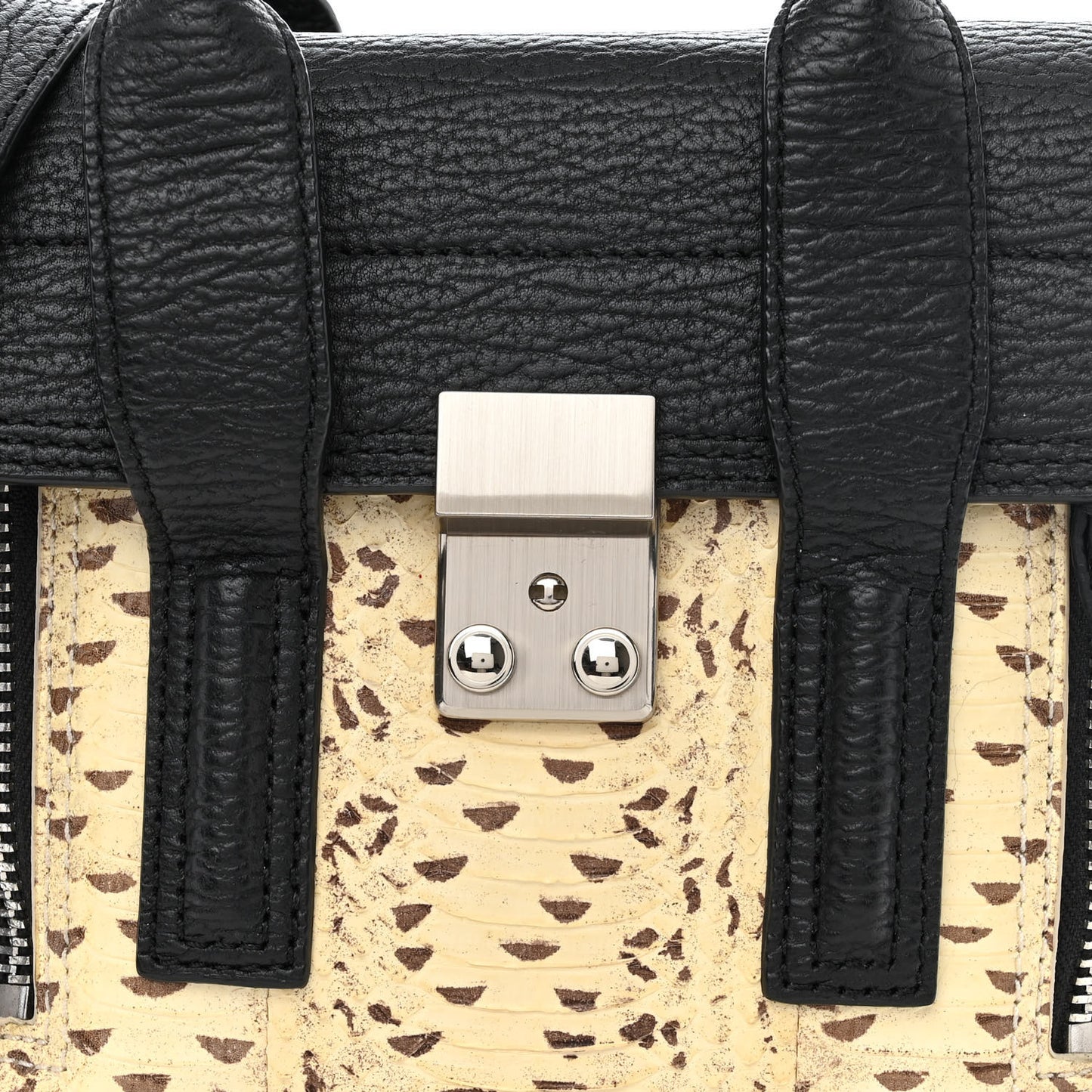 Textured Calfskin Elaphe Snakeskin Mini Pashli Satchel Natural Black