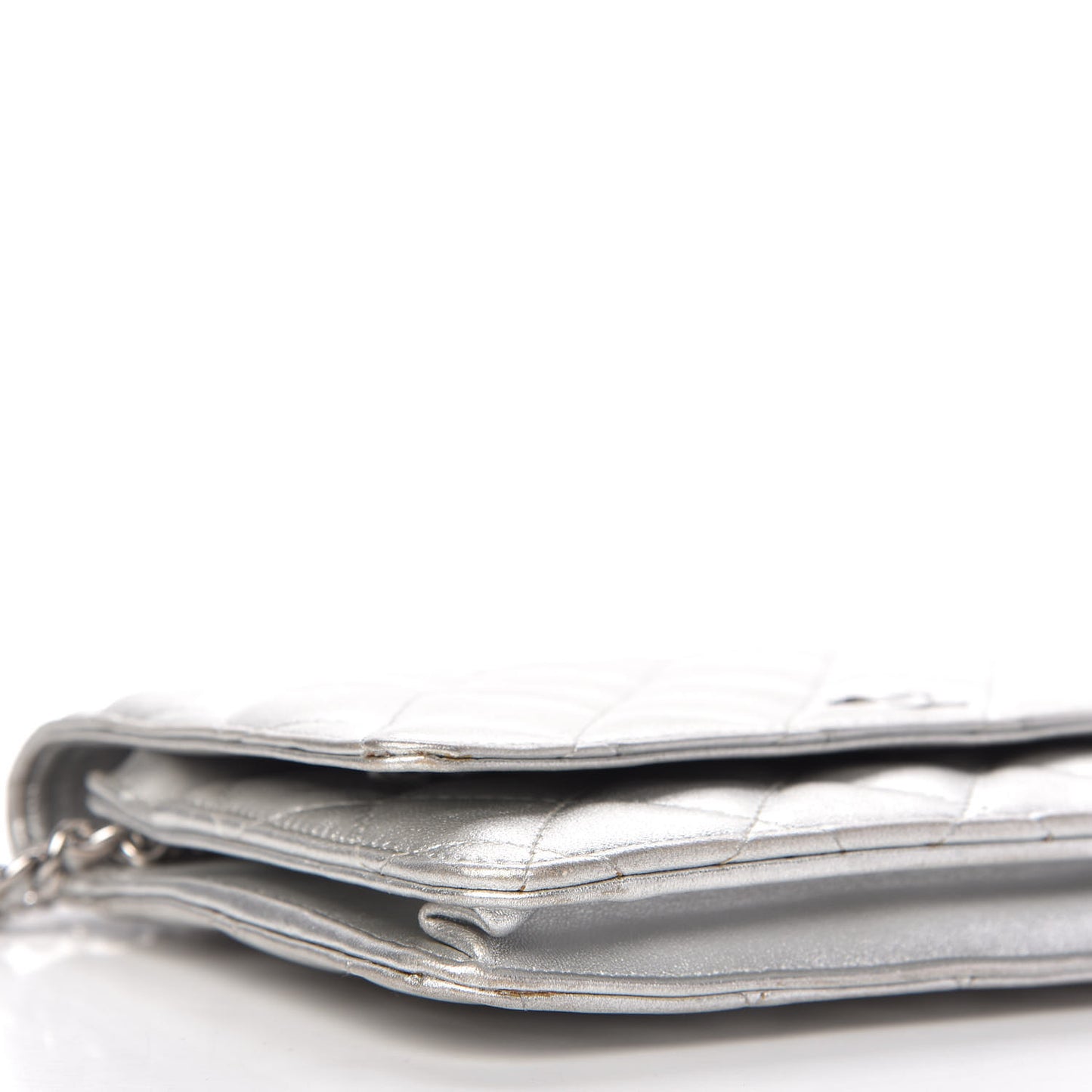 Metallic Lambskin Quilted Wallet On Chain WOC Silver