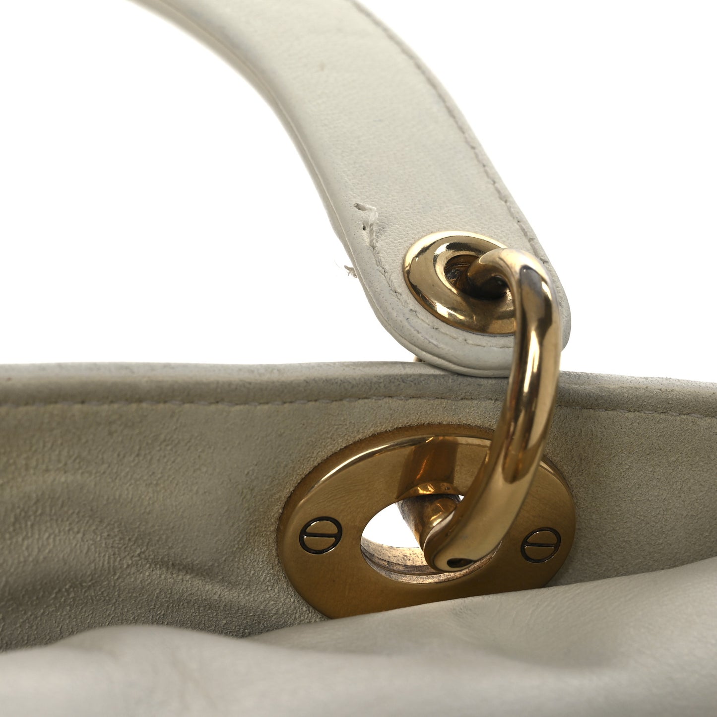 Calfskin Cannage Studded Small Supple Lady Dior White