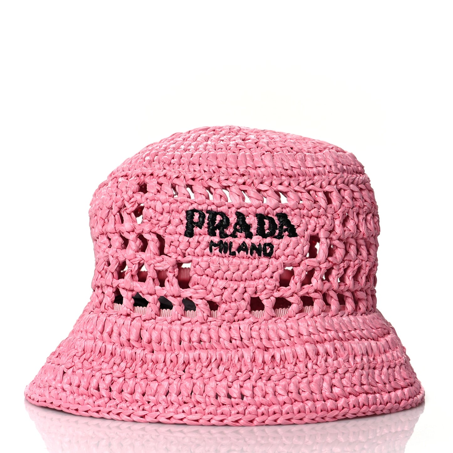 Yarn Raffia Effect Crochet Logo Embroidered Womens Bucket Hat M Petalo