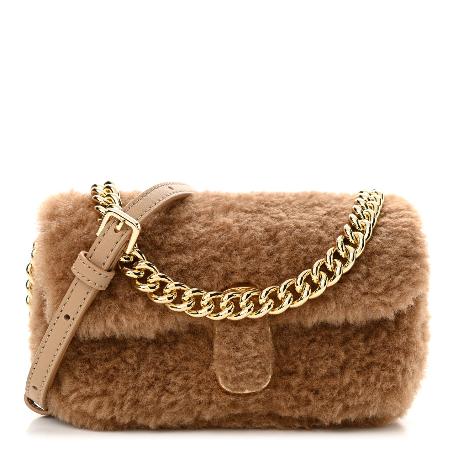 Faux Fur Calfskin Mini The Teddy J Marc Shoulder Bag Camel