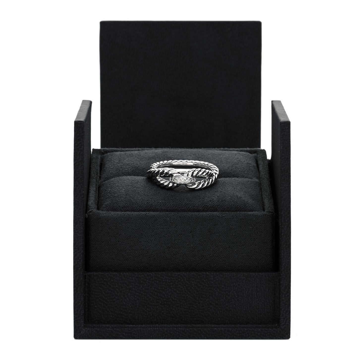 Sterling Silver Pave Diamond Cable Loop Ring 53 6.5