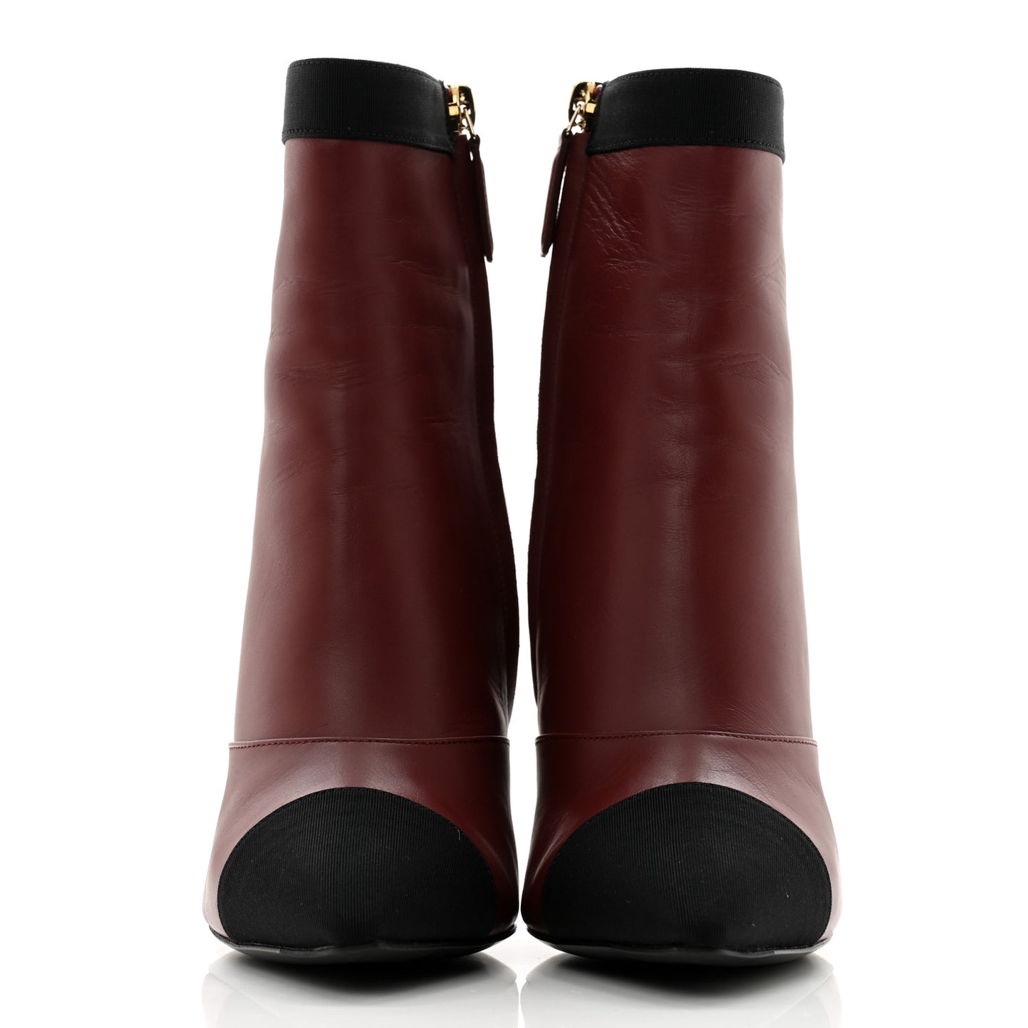 Lambskin Grosgrain Cap Toe Short Ankle Boots 36.5 Burgundy Black