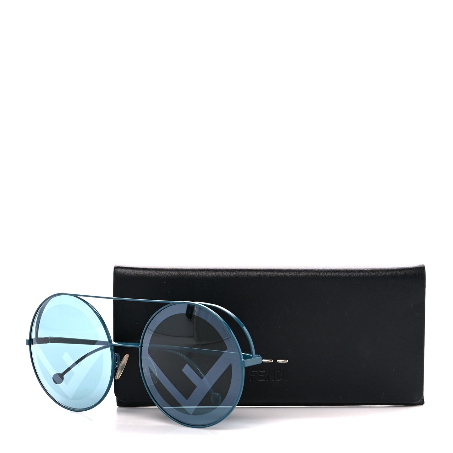 Metal F is Fendi Printed Run Away Round Frame Sunglasses FF 0285/S Blue