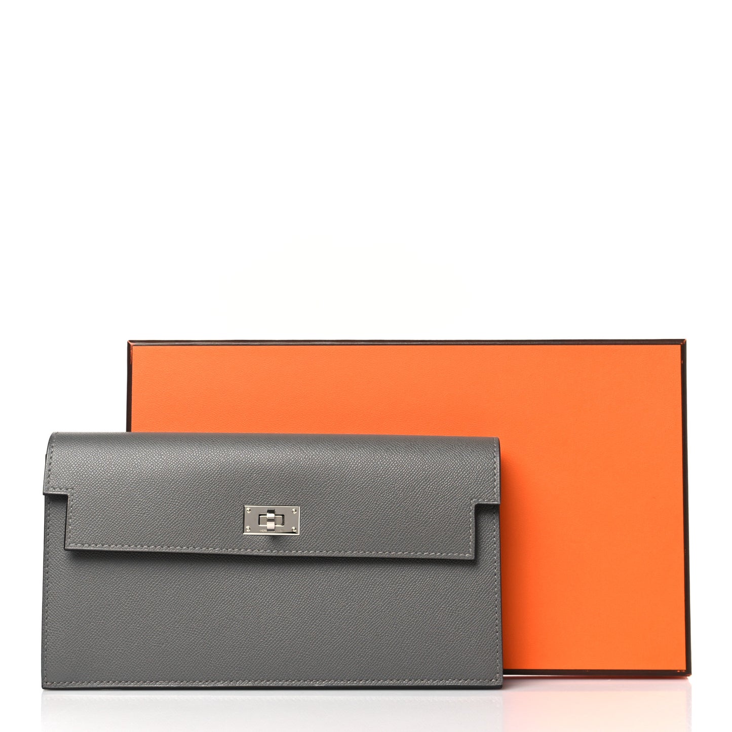 Madame Calfskin Kelly Pocket Long Wallet Gris Meyer