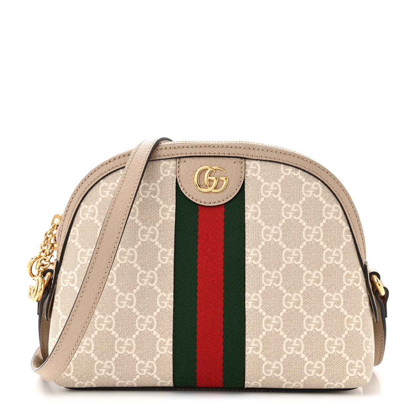 GG Supreme Monogram Textured Dollar Calfskin Web Small Ophidia Dome Shoulder Beige Mystic White Oatmeal