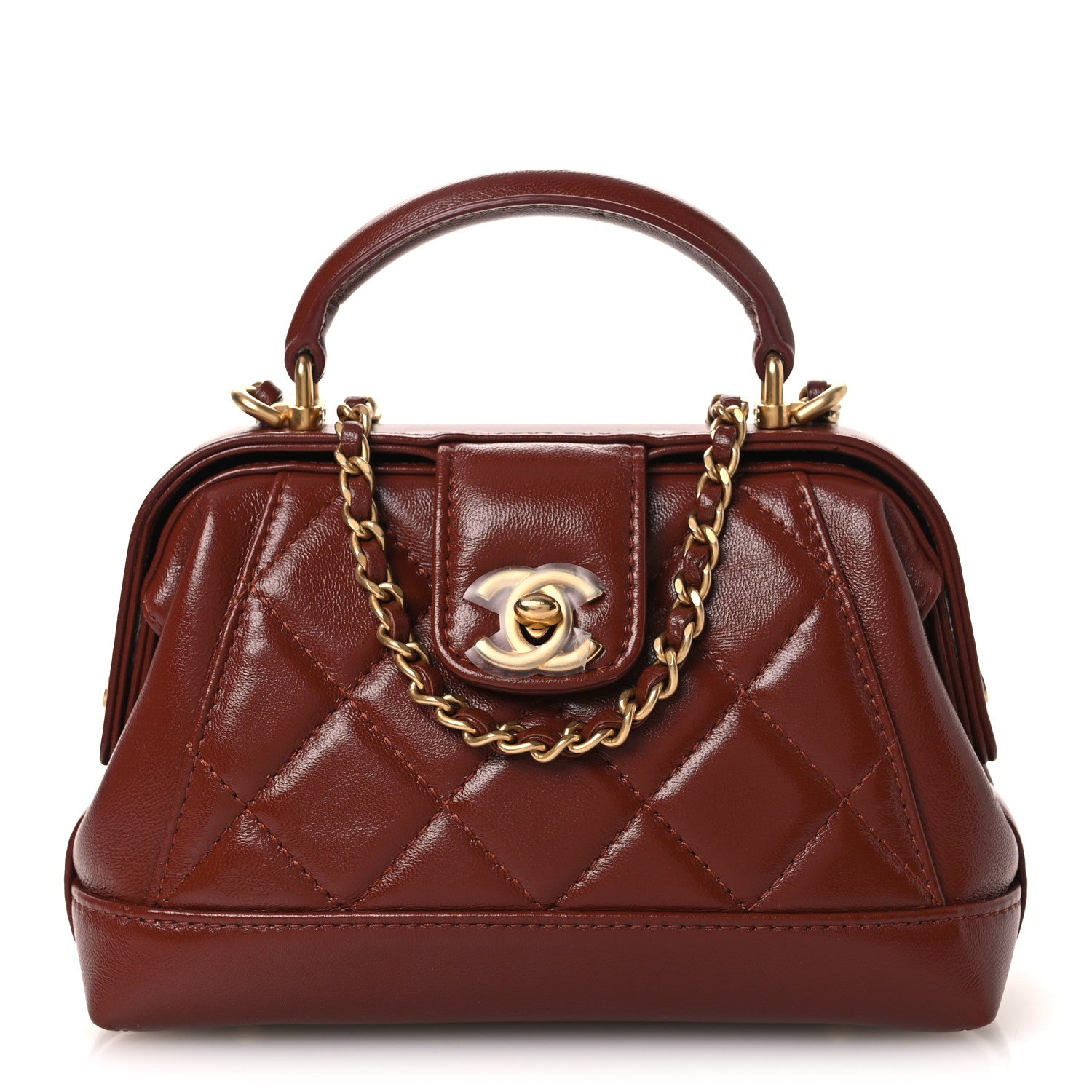 Chanel Shiny Lambskin Quilted Mini Cocodoc Top Handle Bag Brown