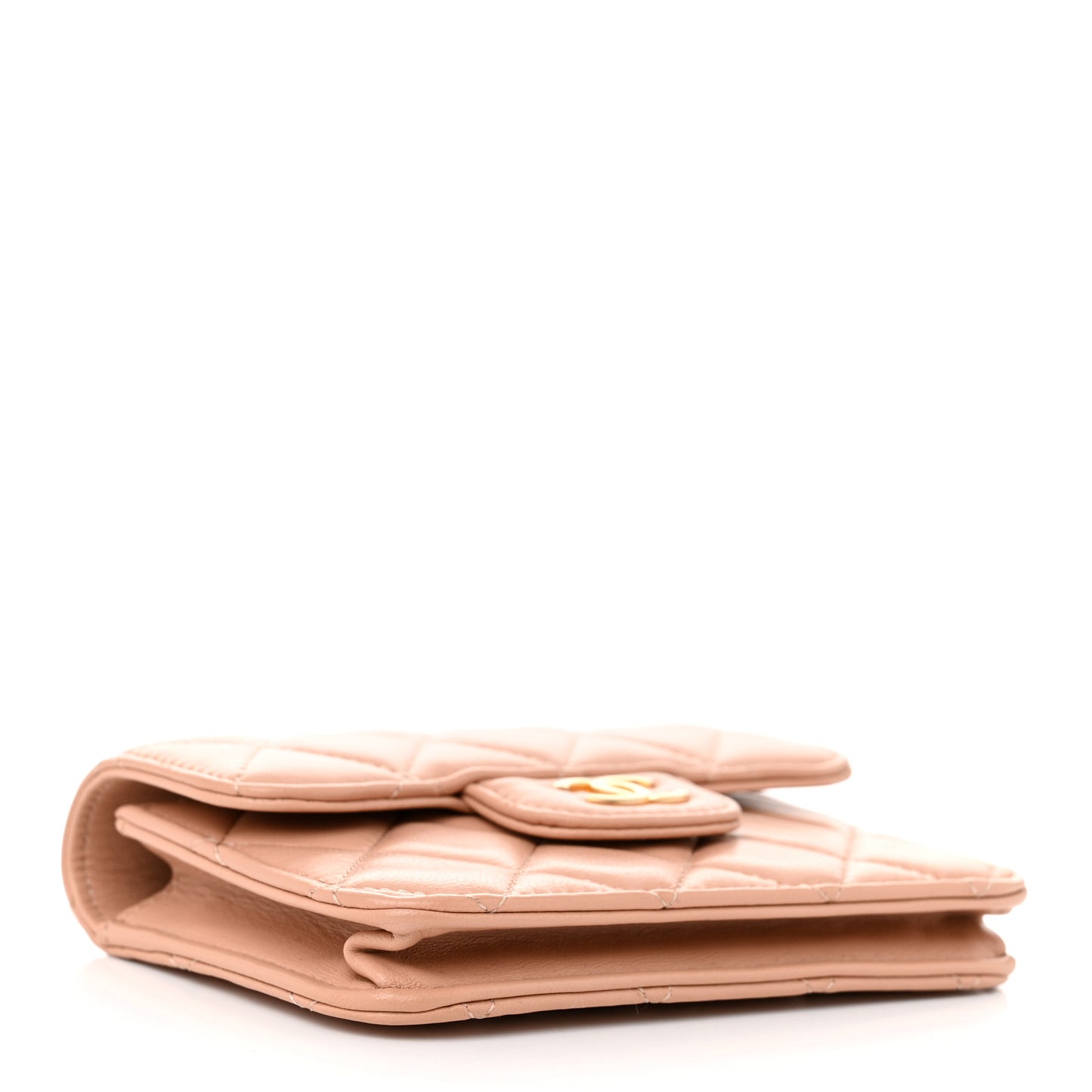 Lambskin Quilted Top Handle Flap Coin Purse With Chain Beige