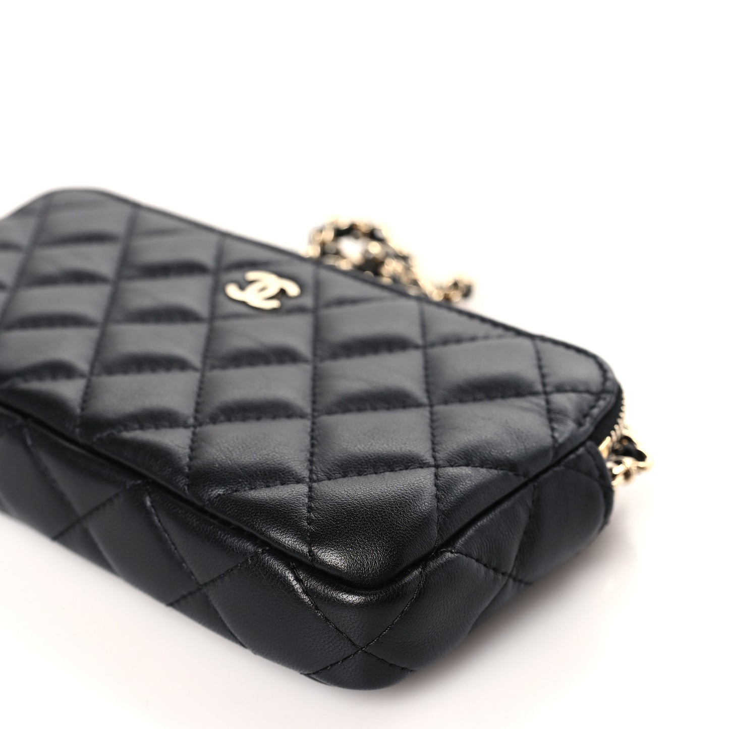 Lambskin Quilted Small Clutch With Chain Black