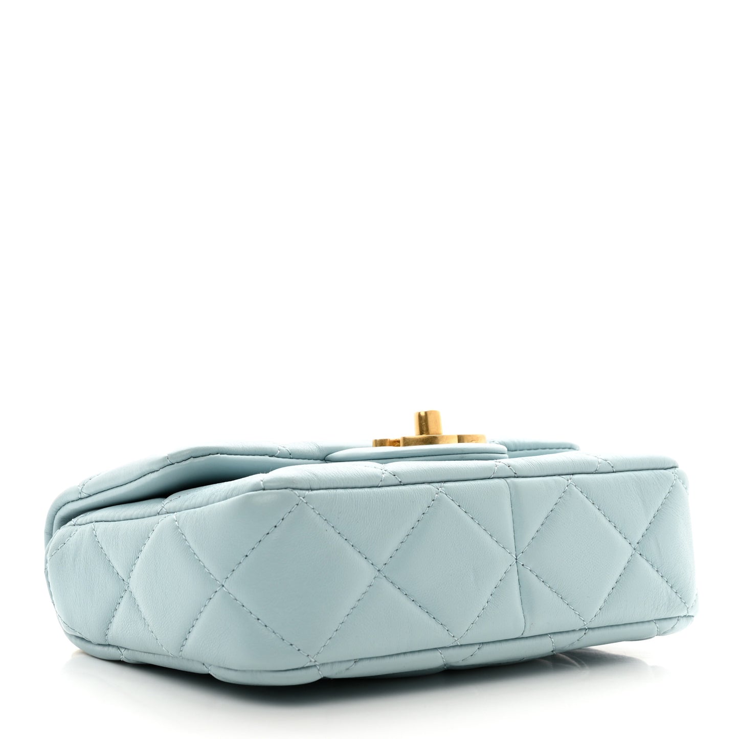 Lambskin Enamel Quilted Mini Pending CC Square Flap Light Blue