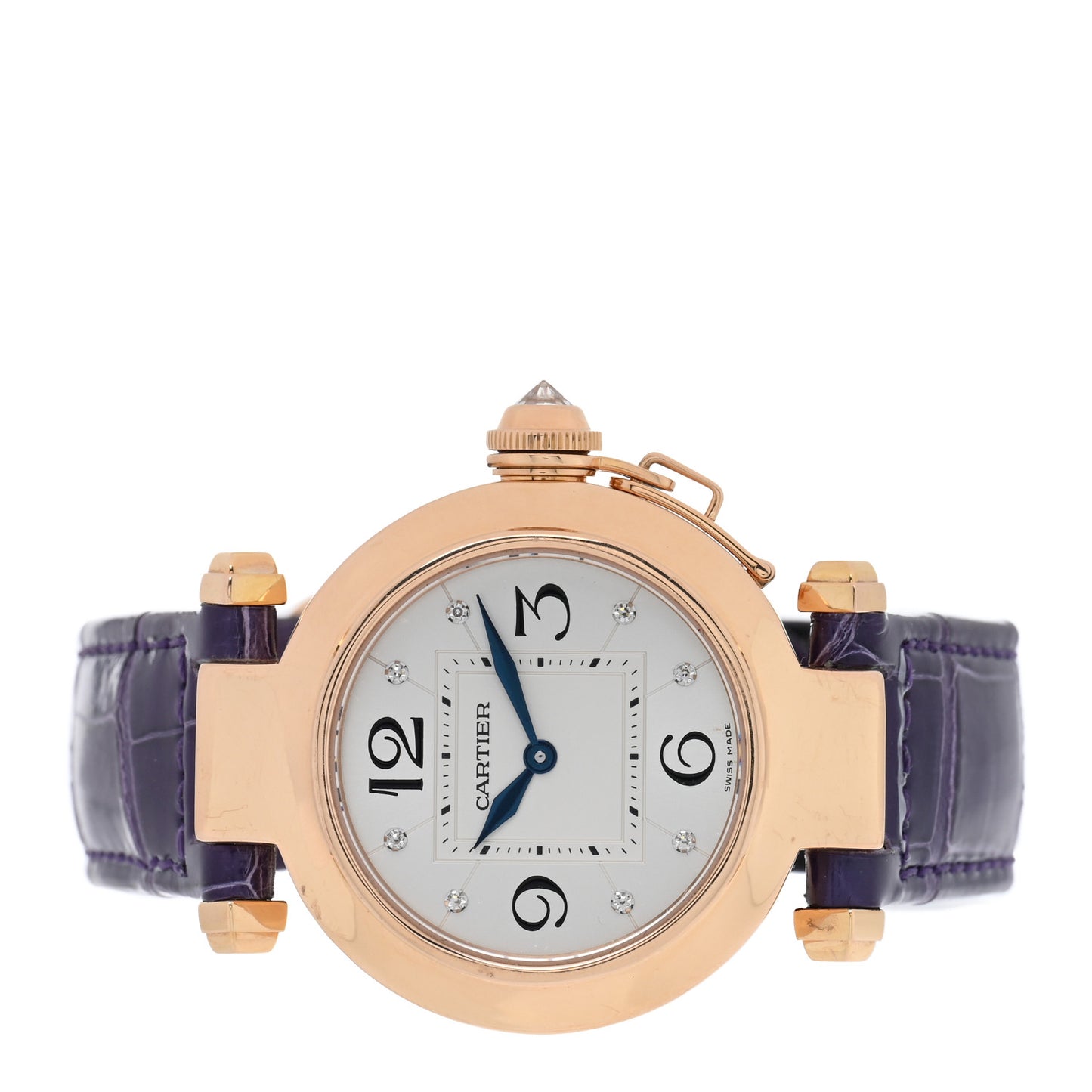 18K Pink Gold Alligator Diamond 32mm Pasha C Quartz Watch Purple