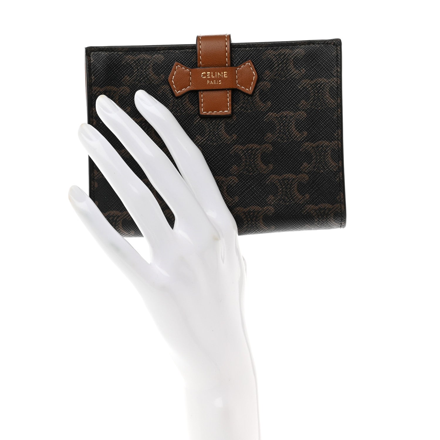 Celine Canvas Triomphe Medium Strap Wallet Tan 2 of 7