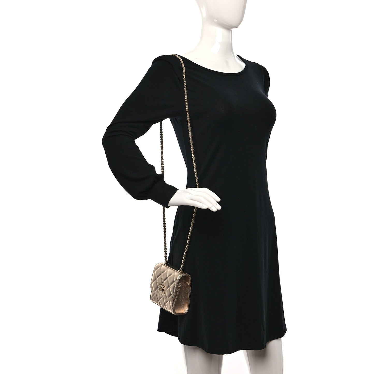 Metallic Lambskin Quilted Mini Trendy CC Clutch With Chain Gold
