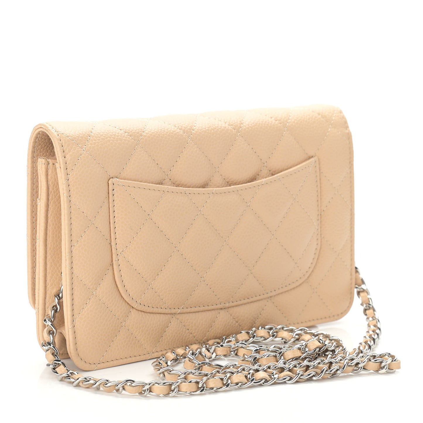Caviar Quilted Wallet On Chain WOC Beige