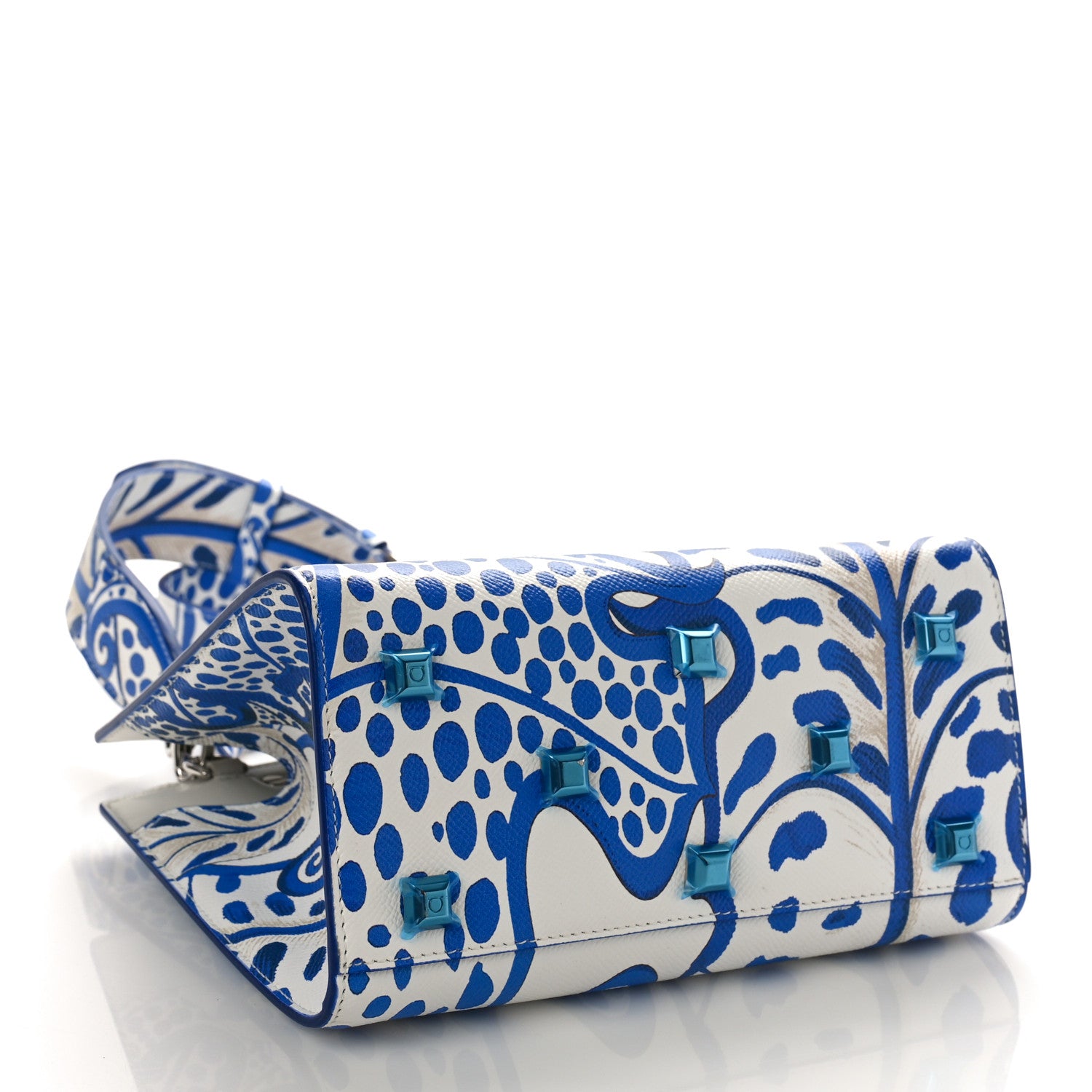 Salvatore Ferragamo Calfskin Foliage Print Mini The Studio Bag White Blue 4 of 8